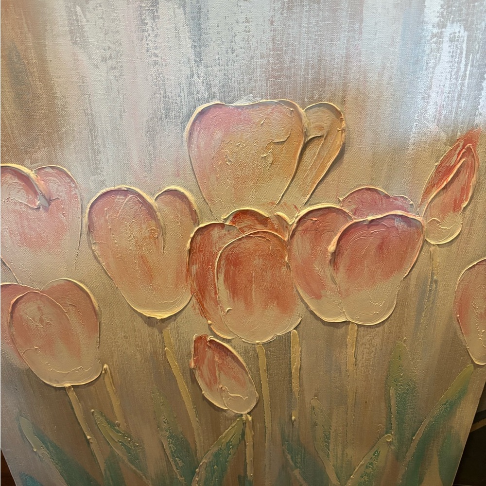 1980s Lee Reynolds Tulip Paintings, a Pair Oil on Canvas Retro Gem Signed - Picture 11 of 12